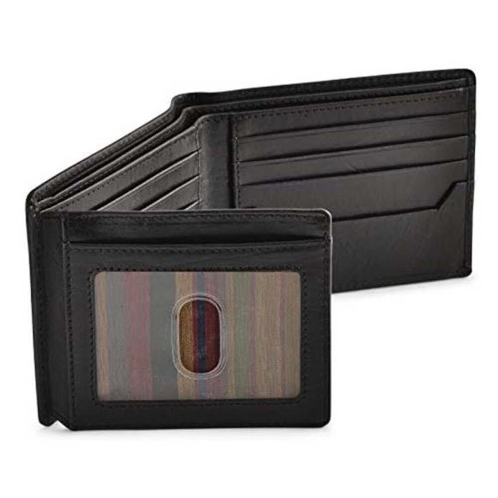 RFID Blocking Wallet for Men Black Leather Bifold